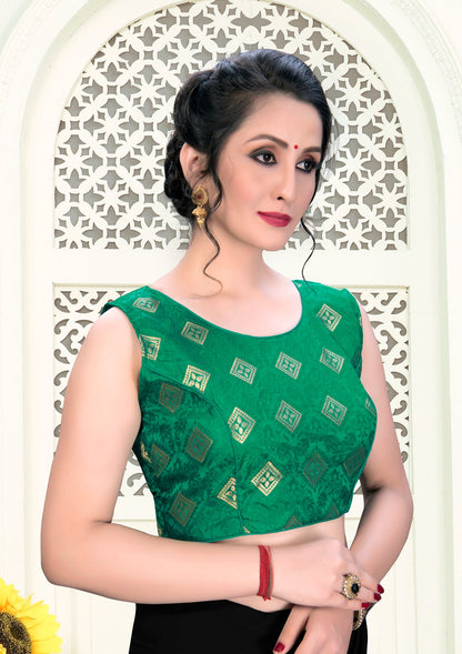 Fancy Elegant Green color Jacquard Round Neck Stitched Blouse