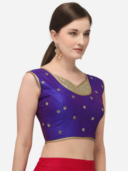 Designer Blue Color Embroidery Work Silk Blouse