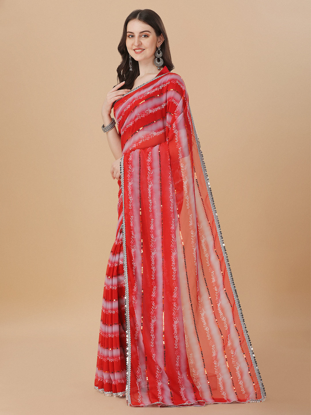 Superhit Sequence Embroidered Printed Red Saree