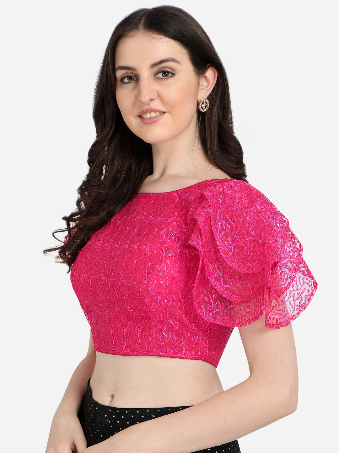 Exclusive Pink Color Ruffle Sleeve Party Wear Blouse