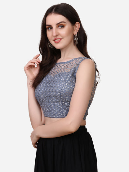 Stylish Net Grey Color Sequence Embroidered Blouse