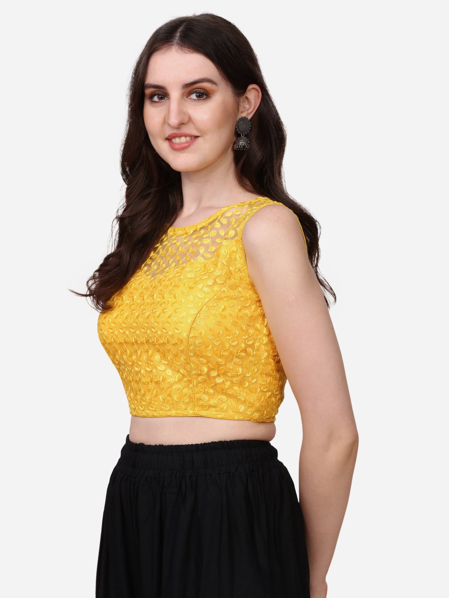 Stylish Net Yellow Color Sequence Embroidered Blouse