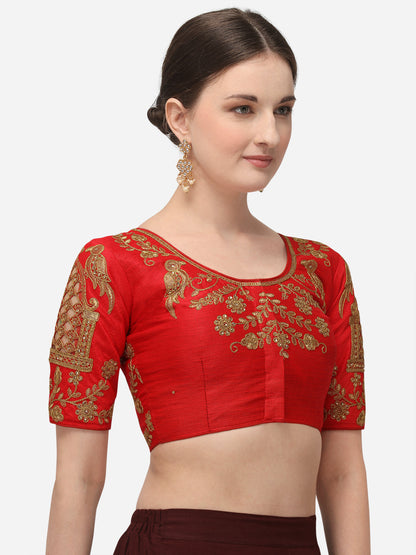 Red Color Birds Design Embroidered Blouse