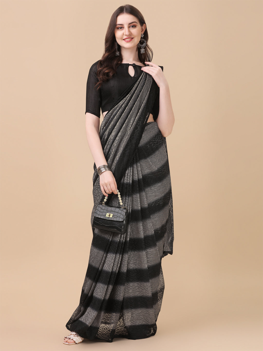 Good Looking Black Color Rasal Net Saree