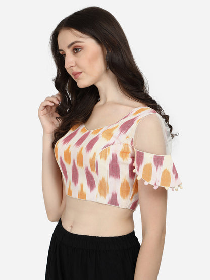 Exclusive Off-White Color Printed Cotton Readymade Blouse