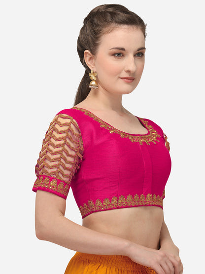 Pink Color Elephent Design Embroidery Work Blouse