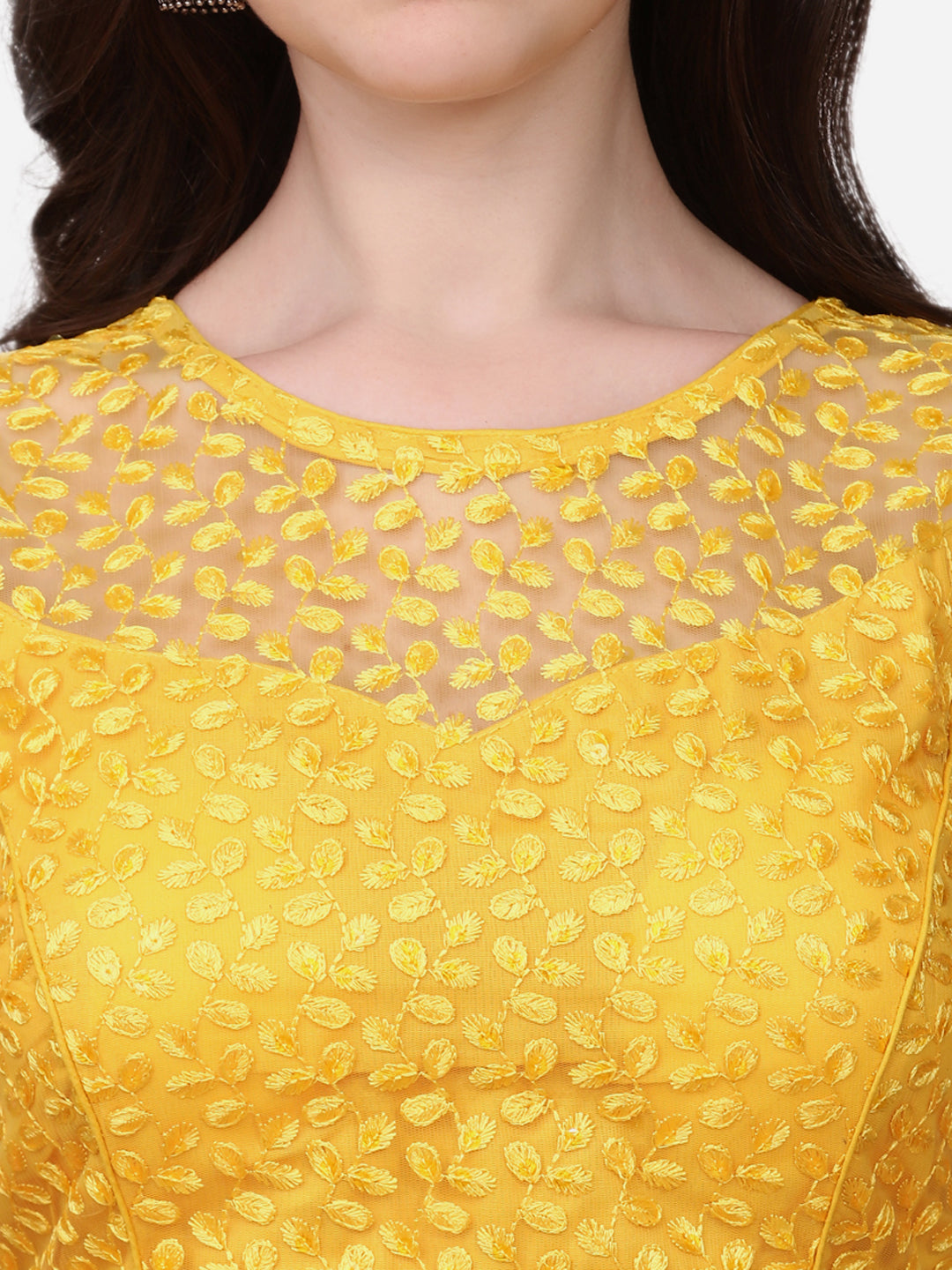 Stylish Net Yellow Color Sequence Embroidered Blouse