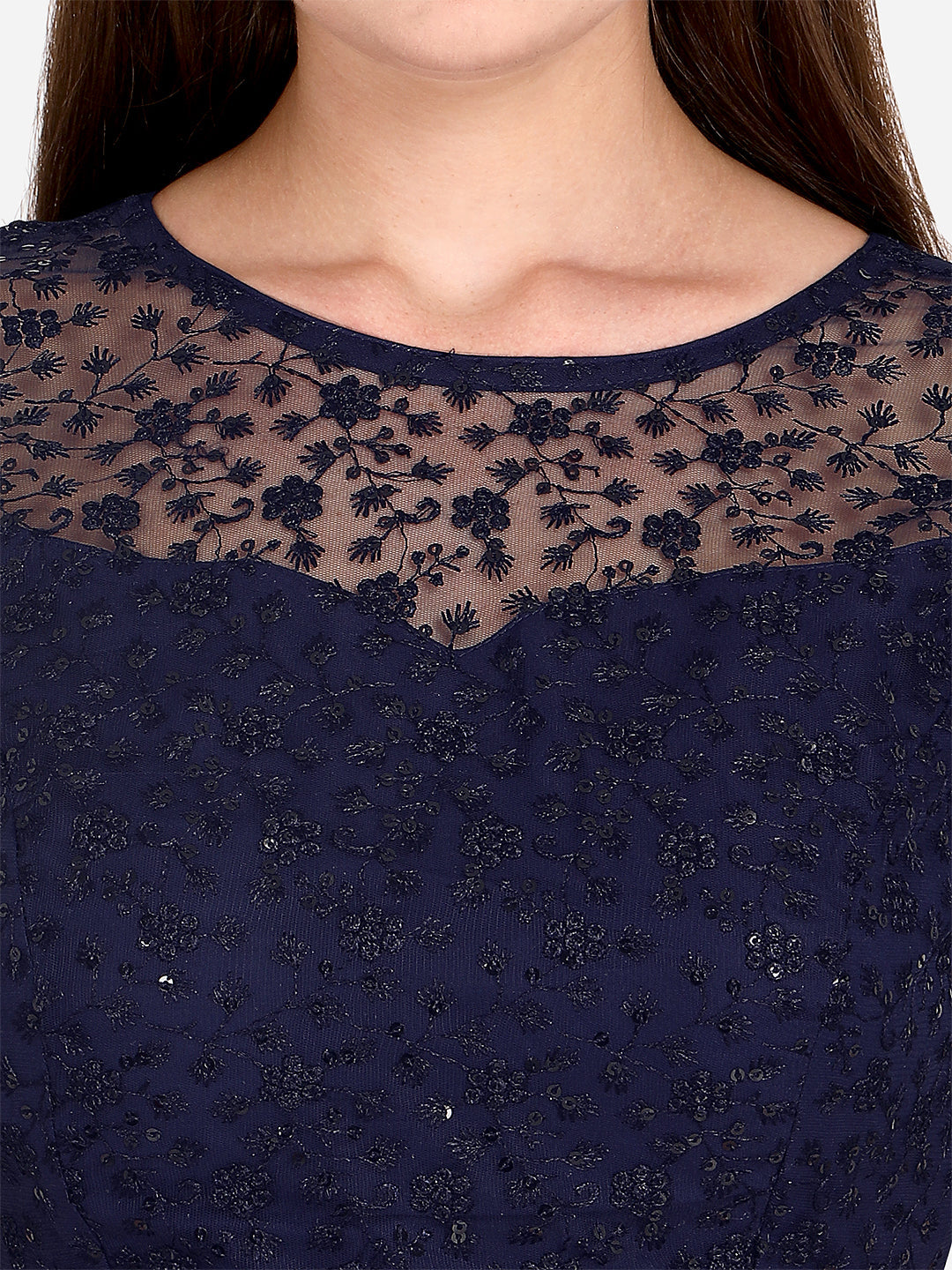 Stylish Navy Blue Color Embroidered & Sequence Work Net Blouse