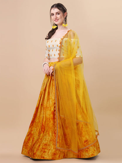 Trendy Digital Print Yellow Color Silk Lehenga Choli