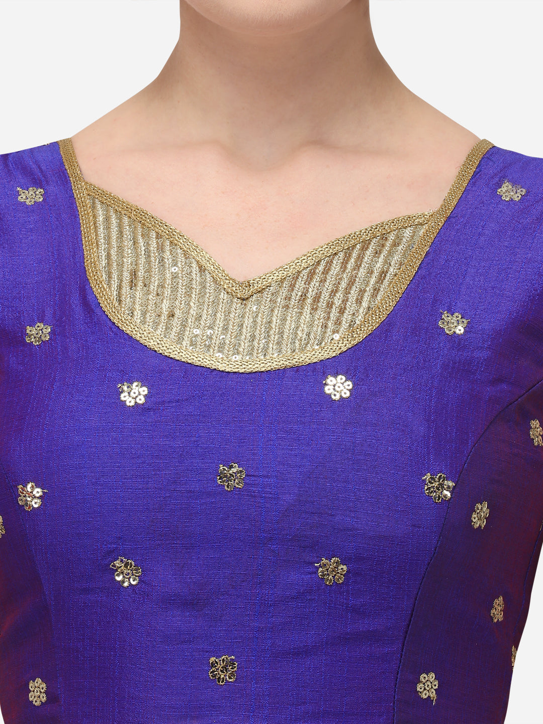 Designer Blue Color Embroidery Work Silk Blouse