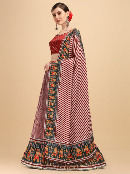 Stylish Maroon Color Digital Printed Crushed Lehenga Choli