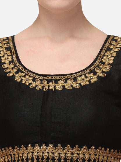 Black & Gold Color Embroidered Phantom Silk Blouse