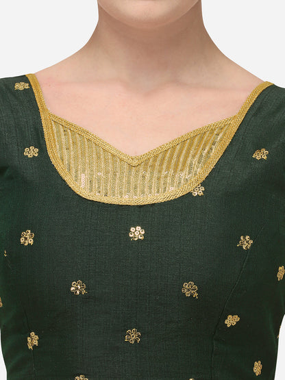 Designer Dark Green Color Embroidery Work Silk Blouse