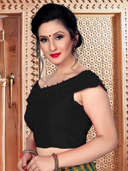 Trendy Black Moti Work Stitched Malabari Silk Blouse