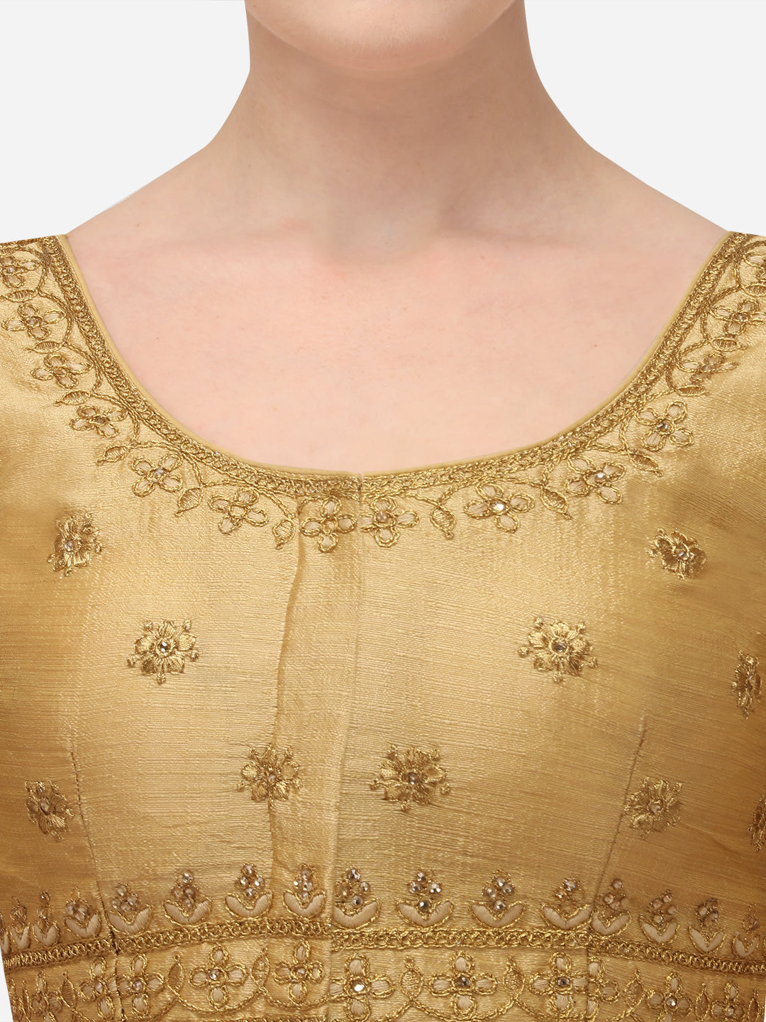 Beige Color Round Neck Embroidery Work Silk Blouse