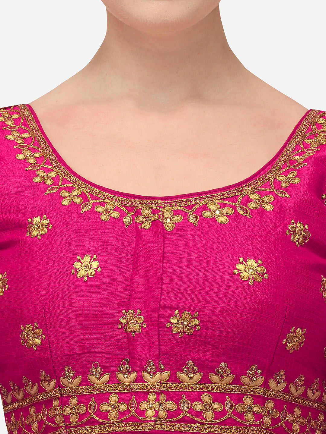 Pink Color Round Neck Embroidery Work Silk Blouse