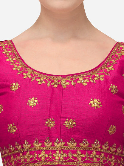 Pink Color Round Neck Embroidery Work Silk Blouse