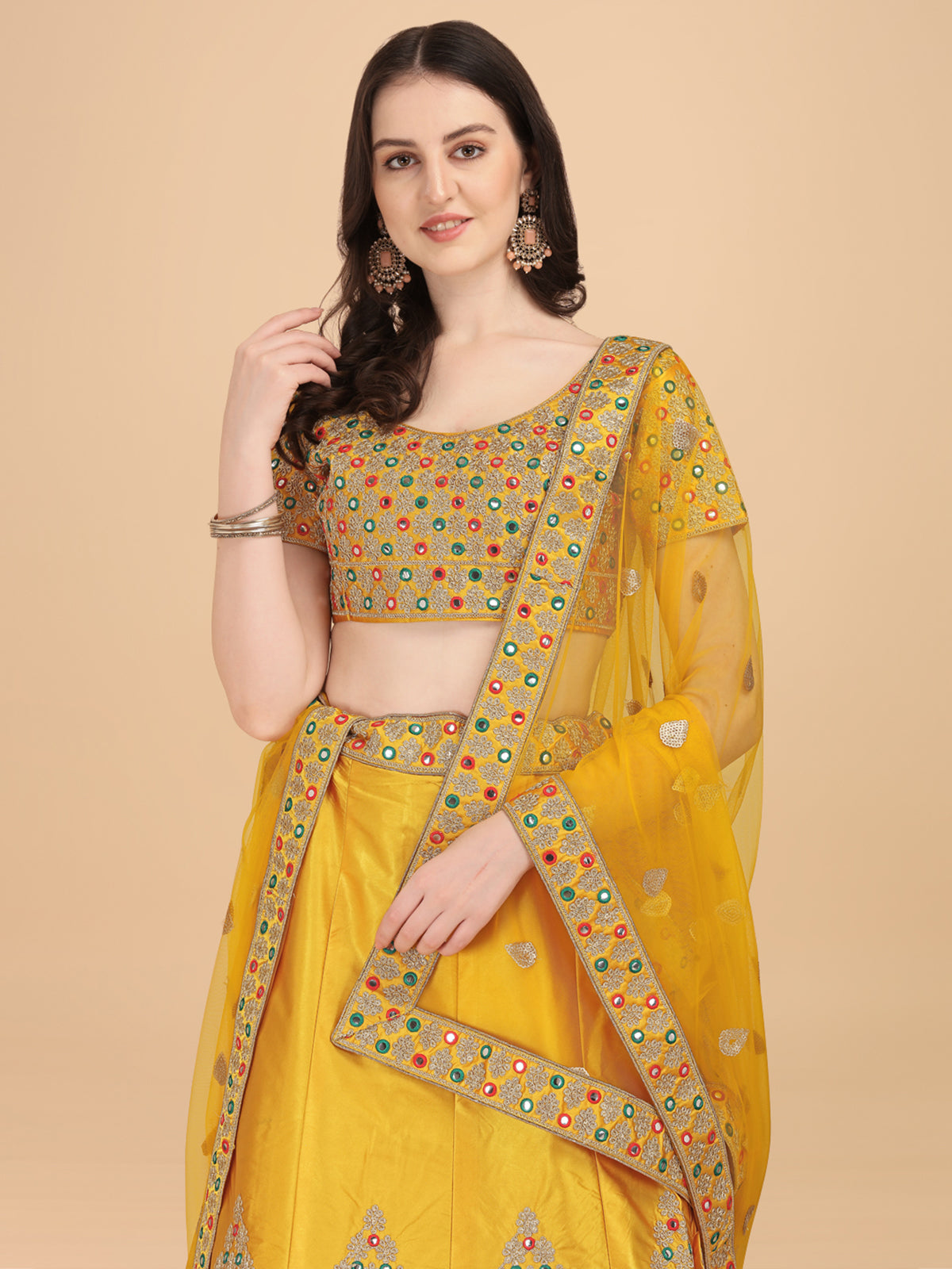 Amazing Yellow Embroidered Work Lehenga Choli