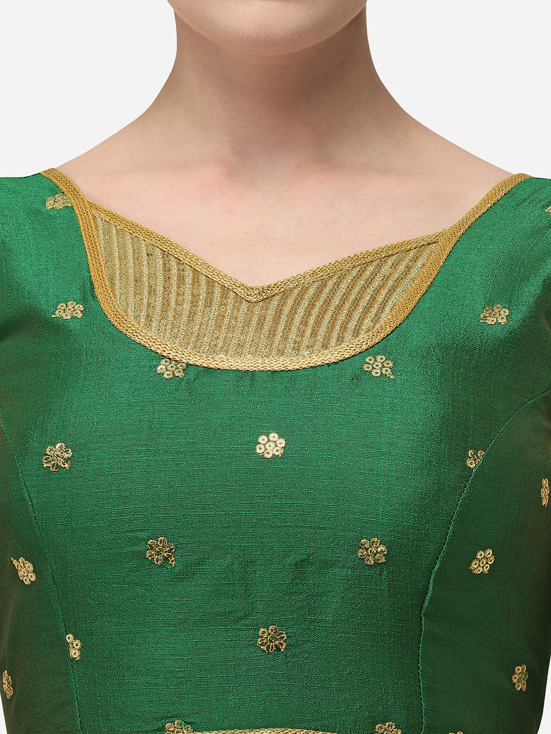 Designer Green Color Embroidery Work Silk Blouse