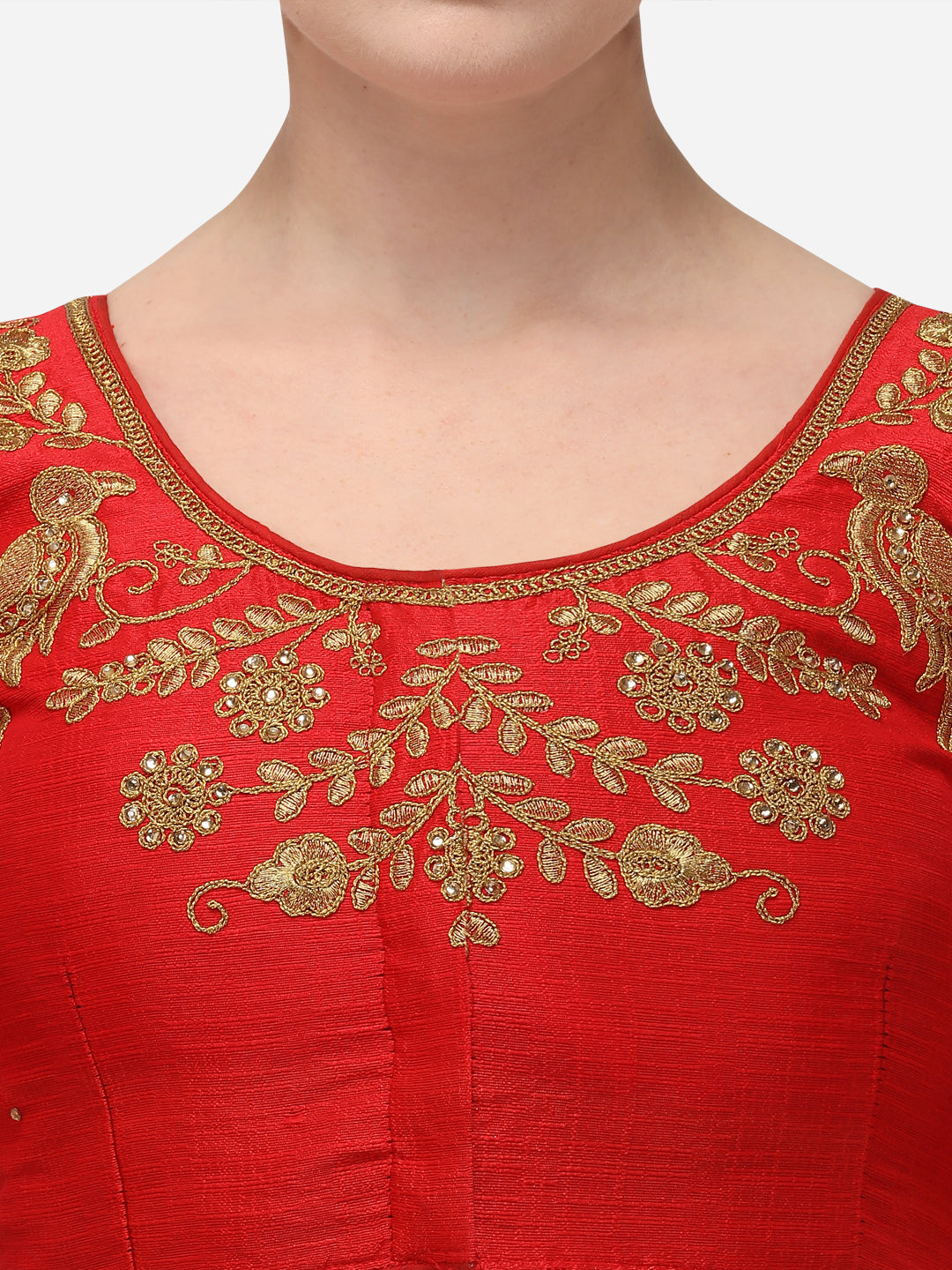 Red Color Birds Design Embroidered Blouse