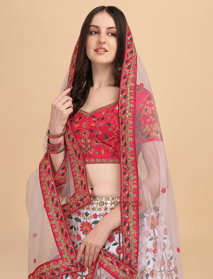 Wedding White And Red Embroidery Work Lehenga Choli