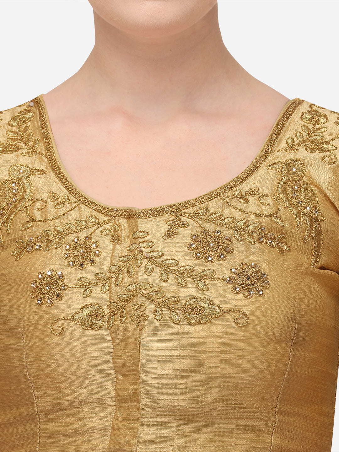 Beige Color Birds Design Embroidered Blouse