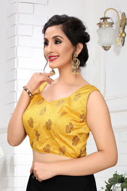 Fancy Imported Fabric Yellow Color Readymade Printed Blouse