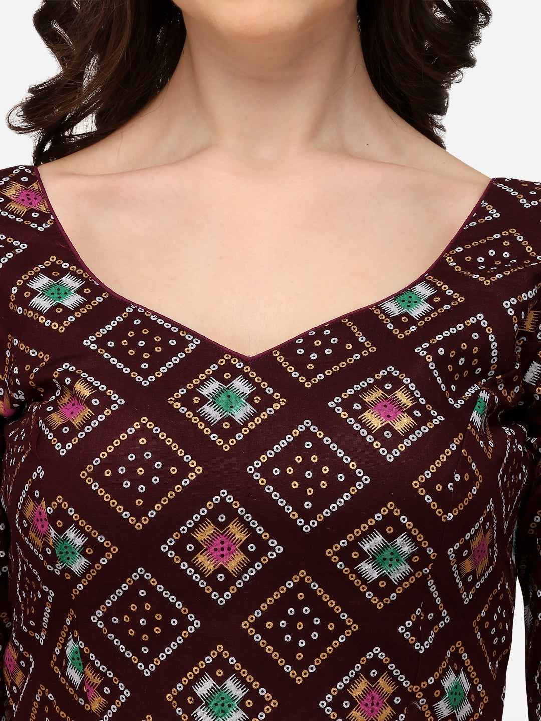 Exclusive Brown Color Jacquard Work V Neck Readymade Blouse