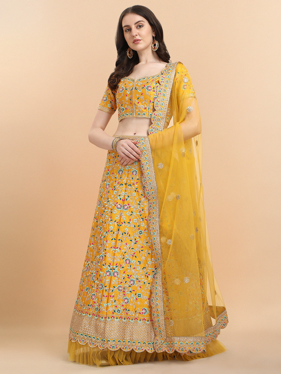 Yellow Color Sequence Embroidered Work Silk Lehenga Choli