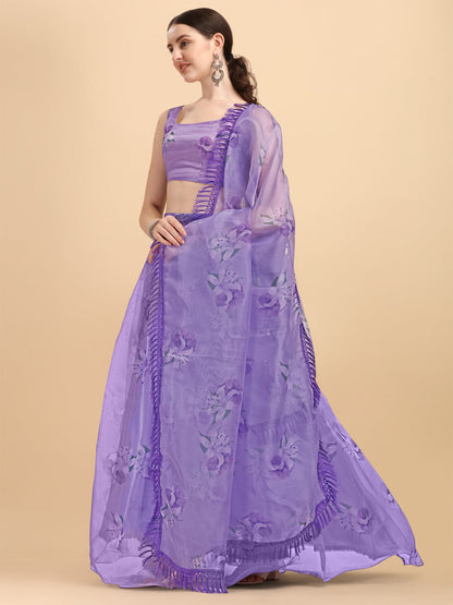 Purple Color Organza Printed Beautiful Lehenga Choli