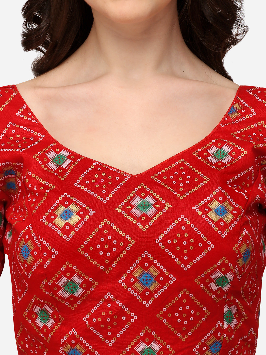 Exclusive Red Color Jacquard Work V Neck Readymade Blouse