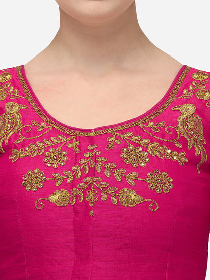 Pink Color Birds Design Embroidered Blouse