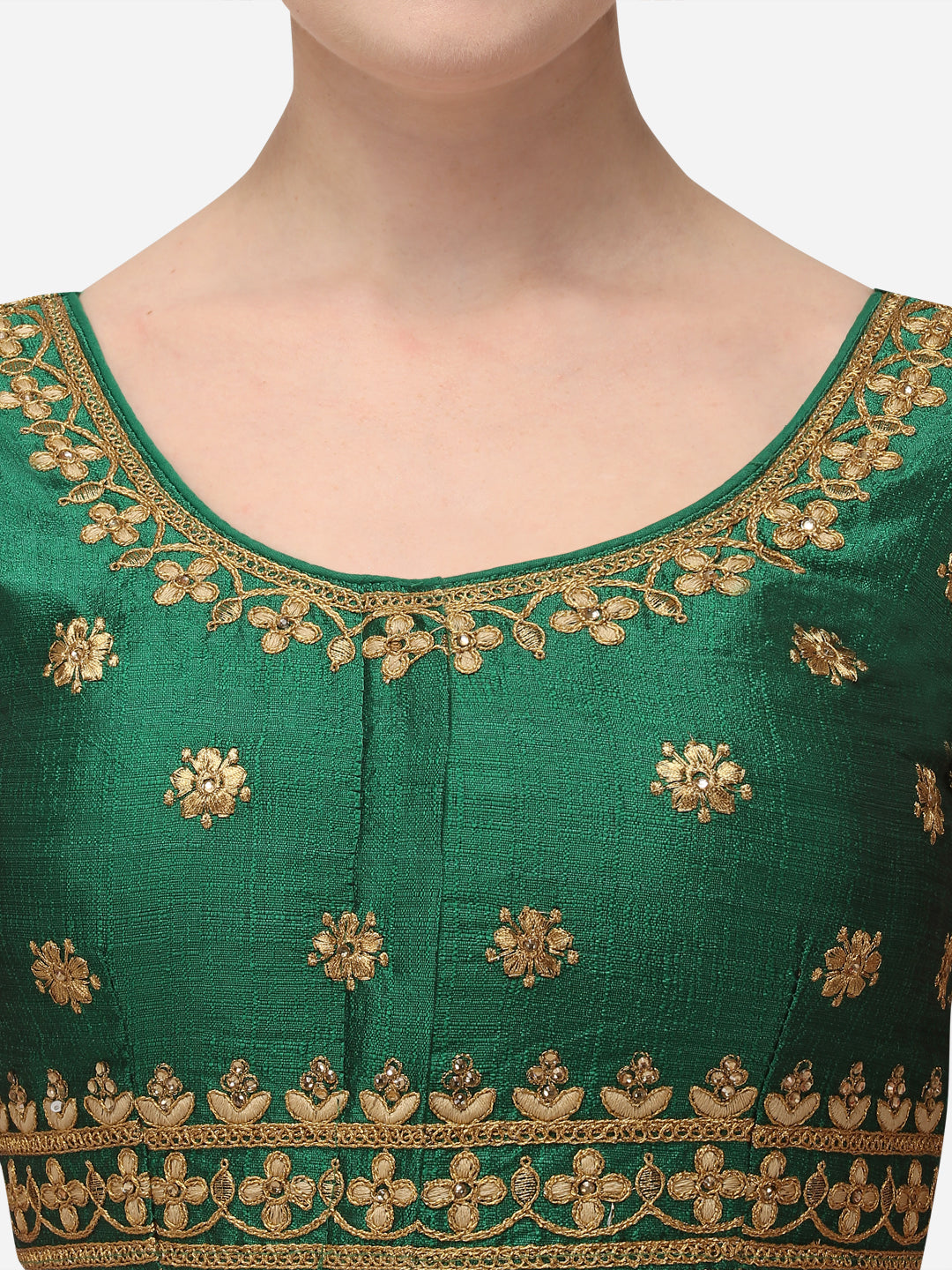 Green Color Round Neck Embroidery Work Silk Blouse