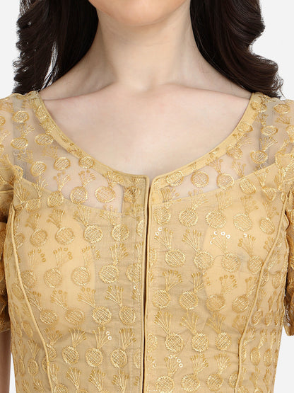 Gorgeous Beige Color Sequence Work Ruffle Style Blouse