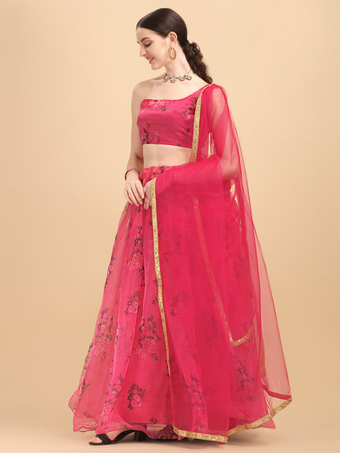 Pink Color Organza Printed Stylish Lehenga Choli