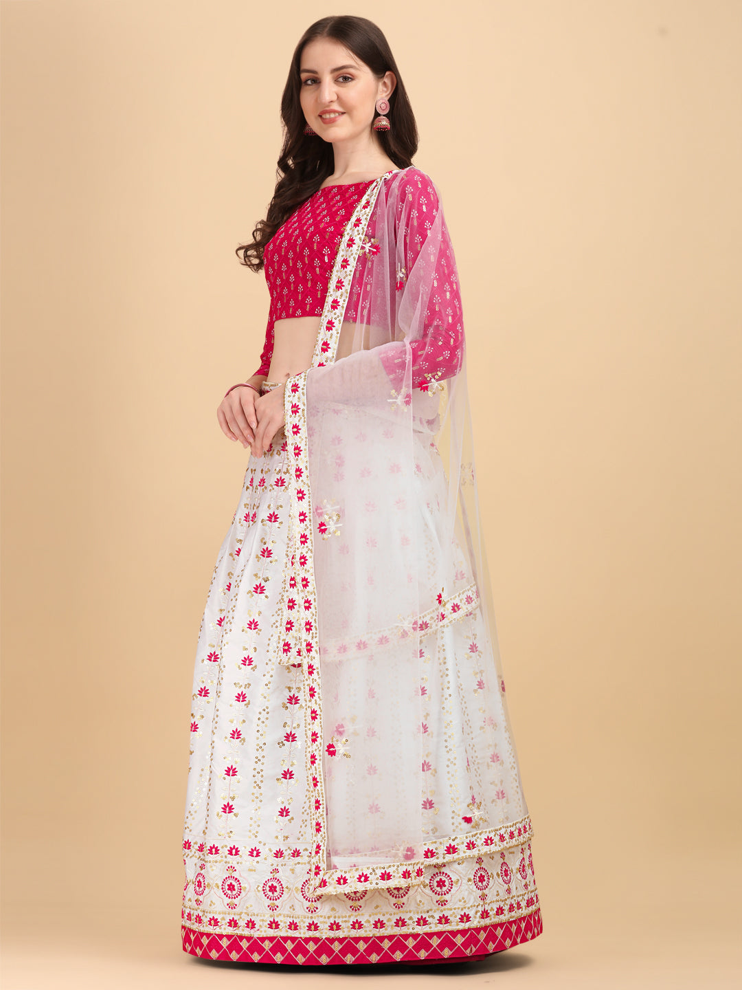 Outstanding Pink And White Work Lehenga Choli