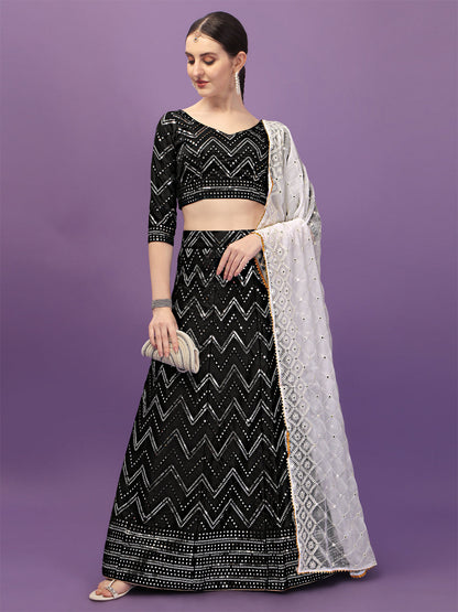 Glimmering Black Color Sequence Work Lehenga Choli