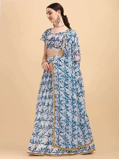 Shibori Print White With Blue Color Beautiful Lehenga Choli