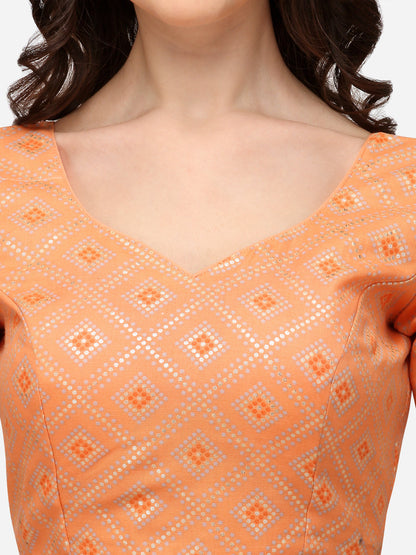 Fancy Peach Color Jacquard Work Sweetheart Neck Blouse