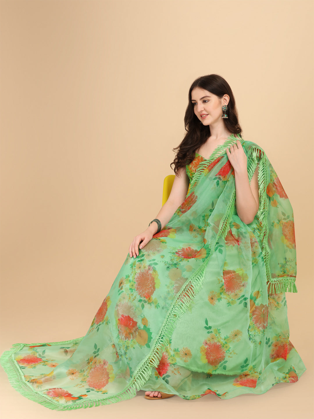 Green Color Beautiful Printed Organza Lehenga Choli