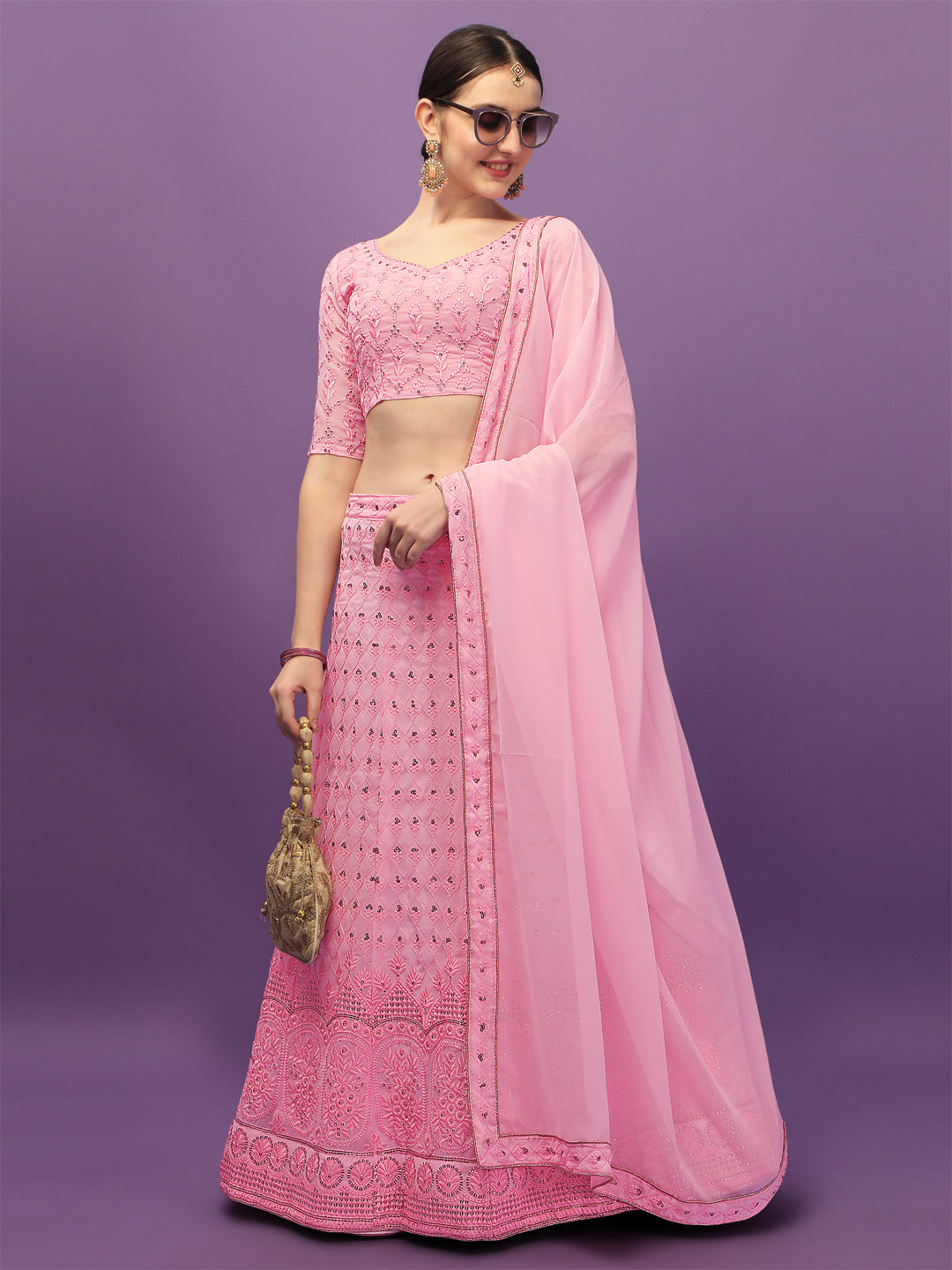 Outstanding Light Pink Color Embroidered Lehenga Choli