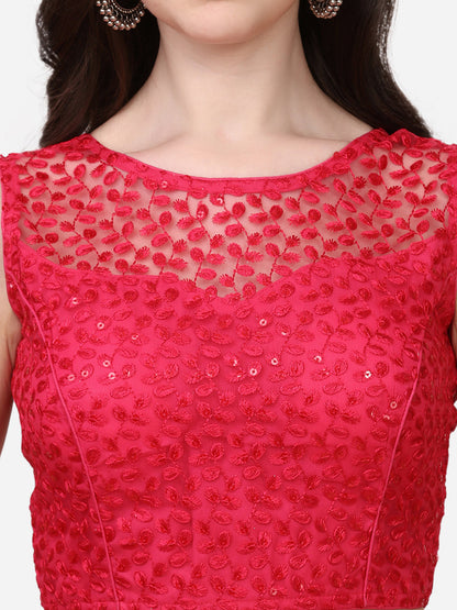 Stylish Net Pink Color Sequence Embroidered Blouse