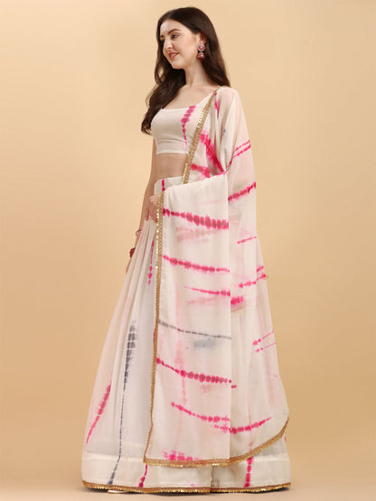 Beautiful Shibori Print White And Pink Color Lehenga Choli