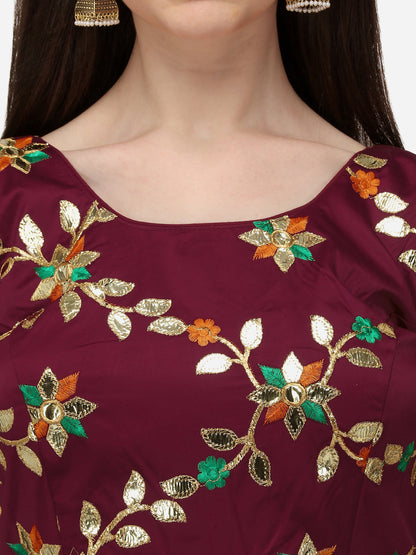 Maroon Color Embroidered Sleeveless Blouse