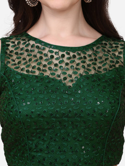 Stylish Net Green Color Sequence Embroidered Blouse