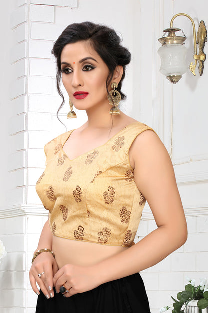 Fancy Imported Fabric Beige Color Readymade Printed Blouse