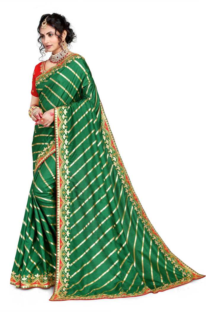 Designer Green Color Silk Leheriya Saree