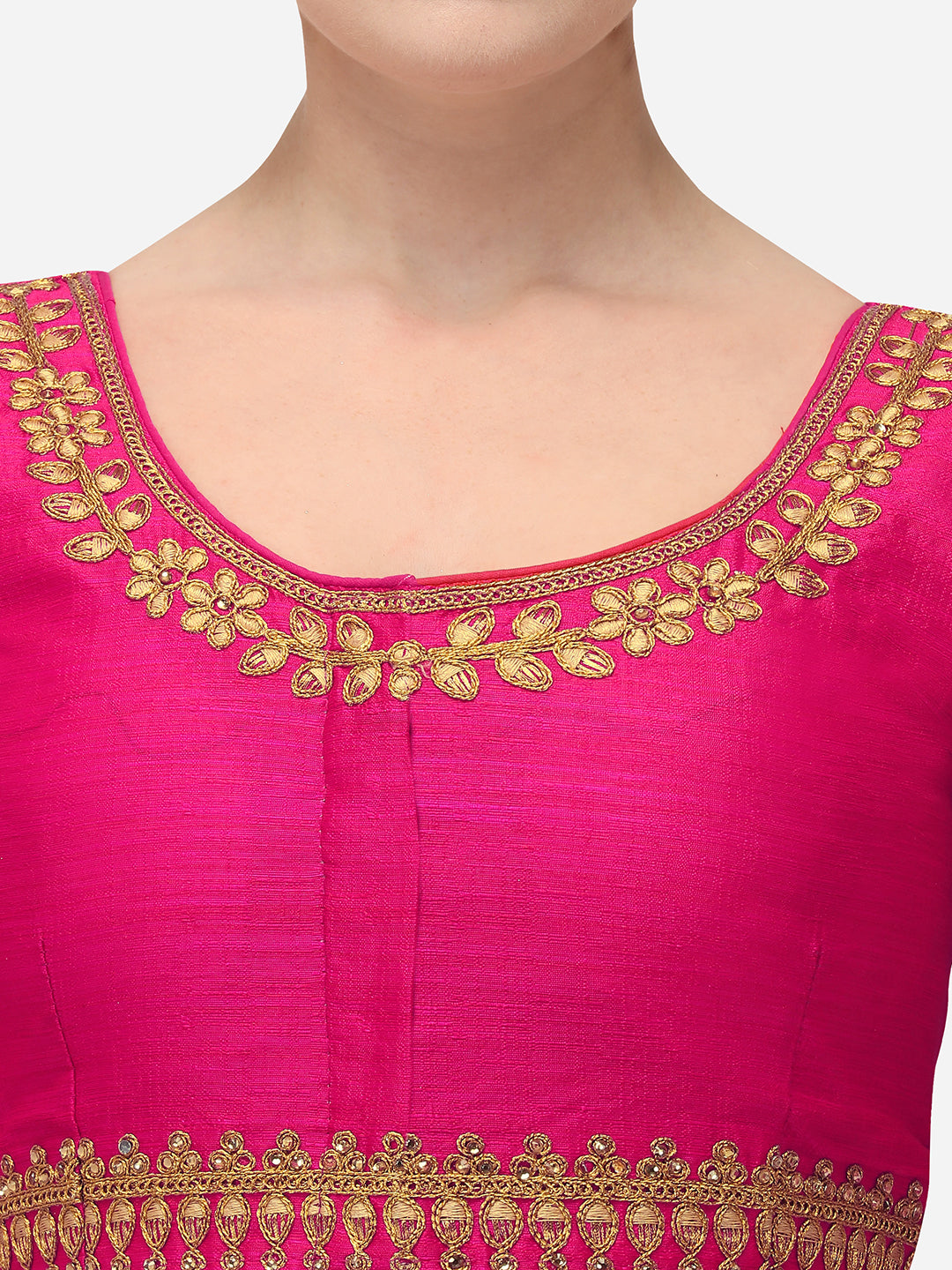 Pink & Gold Color Embroidered Phantom Silk Blouse