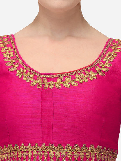 Pink & Gold Color Embroidered Phantom Silk Blouse