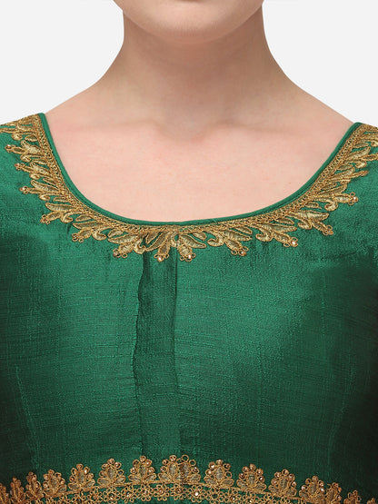 Green Color Elephent Design Embroidery Work Blouse